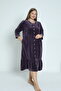 Women's Plus Size Cotton Buttoned Dress / Purple 3917 - 5