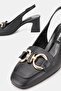 Women's Black Genuine Natural Leather Thick Heel Shoes with Open Back, Size 35-41 - 3