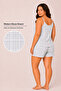 Women's Plus Size Rope Strap Collar Lace Trim Plaid Pattern Gray Summer Pajama Set - 2