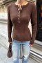 Women's Brown Crew Neck Buttoned Ultra Soft Knitwear Sweater - 7