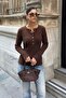 Women's Brown Crew Neck Buttoned Ultra Soft Knitwear Sweater - 3