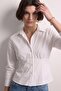 Women's Drawstring Waist Long Sleeve Striped Shirt - White - 2
