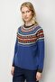 Women's Crew Neck Robe Jacquard Wool Sweater Blue - 4