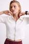 Women's Polo Collar Zippered Sweatshirt - Ecru - 3