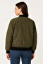 Lined Zippered Bomber Coat Jacket - Khaki - 4