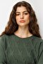 Women's Crew Neck Diamond Pattern Knit Sweater A.Green - 2