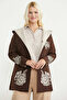 Woolen Double Color Thick Knitwear Jacket - Brown - Beige - 2