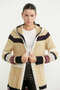 Hooded Ethnic Patterned Long Knit Cardigan - Beige - 3