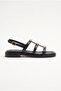 Women's Black Gold Oval Metal Accessory Ankle Strap Sandals 50021002 - 4
