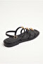 Women's Black Gold Oval Metal Accessory Ankle Strap Sandals 50021002 - 3