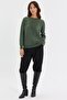 Women's Crew Neck Diamond Pattern Floral Embroidered Knitwear Sweater A.Green - 5