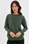 Women's Crew Neck Diamond Pattern Floral Embroidered Knitwear Sweater A.Green - 4