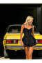 Women's Black Corseted Striped Mini Dress 5424 - 3