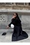 Women's Black Oversized Long Trench Coat with Tie Detail - 6