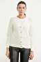 Honeycomb Knit Patterned V-Neck Wool Knitwear Cardigan - Bone