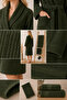 Eldy Women's Bathrobe Set 4 Pieces, 100% Cotton Certified Striped Shawl Collar Women's Bathrobe Set - Green - 5