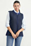 Quilted Detailed Zippered Knitwear Vest - Navy Blue - 2