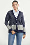 Oversize Patterned Knitwear Cardigan - Navy Blue - 2