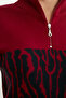 Zebra Patterned Half-Zip Knit Sweater - Red - 4