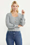 Button Detailed Square Collar Knitwear Cardigan - Gray - 2