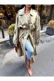 Women's Khaki Oversized Long Trench Coat with Tie Detail - 7