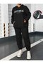Happiness Printed Black Hooded Bottom Top Black Oversize Women's Tracksuit Set - 5