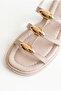 Women's Beige Gold Oval Metal Accessory Ankle Strap Sandals 50021002 - 2