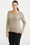 Ribbed V-Neck Knit Sweater - Beige - 3