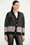 Oversize Patterned Knitwear Cardigan - Black - 4