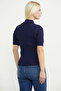 Ribbed Short Sleeve Knit Sweater - Navy Blue - 5