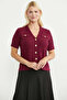 Short Sleeve Button Detailed Knitwear Cardigan - Burgundy