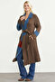 Belted Long Knit Cardigan - Brown - 2