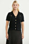 Short Sleeve Button Detailed Knitwear Cardigan - Black - 3