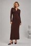 Polo Collar Buttoned Ribbed Slim Fit Long Sleeve Maxi Knitwear Dress Aw26El0003