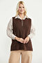 Embroidery Detailed Wool Knit Vest with Pockets - Brown - 3