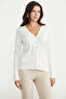 V-Neck Basic Knitwear Cardigan with Pockets - Bone - 4