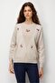 Women's Crew Neck Diamond Pattern Floral Embroidered Knitwear Sweater Beige