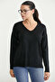 V-Neck Basic Knitwear Sweater - Black - 2