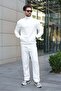 Ecru Stand Collar Half Zipper Men's Tracksuit Set with Pockets E7373 - 4