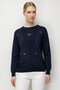 Women's Crew Neck Diamond Pattern Floral Embroidered Knitwear Sweater Navy Blue