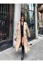 Women's Beige Oversized Long Trench Coat with Tie Detail - 4