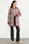 Houndstooth Patterned Long Knit Cardigan - Burgundy - 5