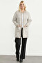 Houndstooth Patterned Long Knit Cardigan - Beige