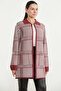 Houndstooth Patterned Long Knit Cardigan - Burgundy - 4