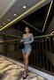 Trend Design Glitter Fabric V-Neck Long Sleeve Dress