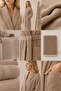 Eldy Women's Bathrobe Set 4 Pieces, 100% Cotton Certified Striped Shawl Collar Women's Bathrobe Set - Beige - 6
