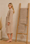 Eldy Women's Bathrobe Set 4 Pieces, 100% Cotton Certified Striped Shawl Collar Women's Bathrobe Set - Beige - 8