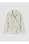 Ecru Double-Breasted Collar Tie-Back Striped Women's Shirt W6Q946B8 - 2