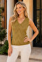 Women's Yellow Glitter Detailed Front Back V-Neck Sleeveless Cotton Zigzag Patterned Relaxed Fit Stylish Casual Camel Knitwear Blouse