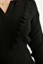 Polo Collar Ruffled Knit Sweater - Black - 5